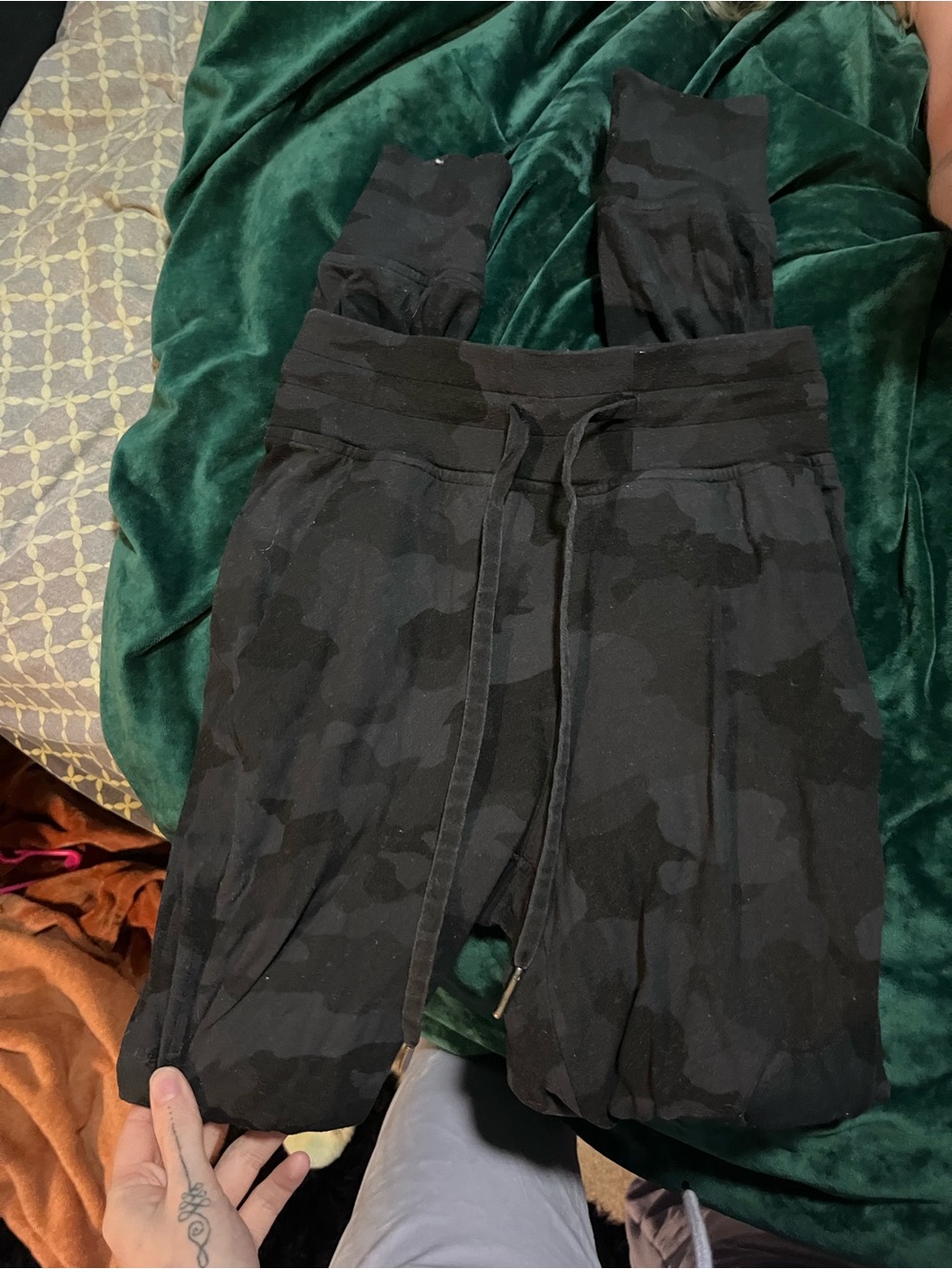 Lululemon Black Camouflage Jogger Bottoms with Drawstring